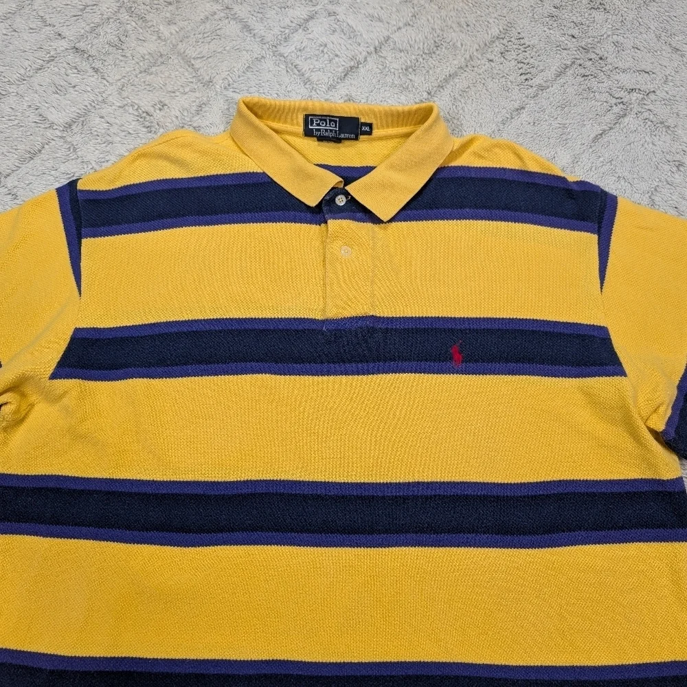 VTG Polo Ralph Lauren Shirt Mens XXL Yellow Stripe Polo Textured Pique Preppy